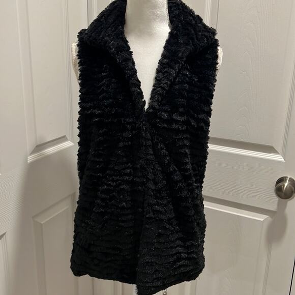 BETSEY JOHNSON Faux Fur Black Vest leopard cheetah print lining POCKETS medium - Picture 1 of 10